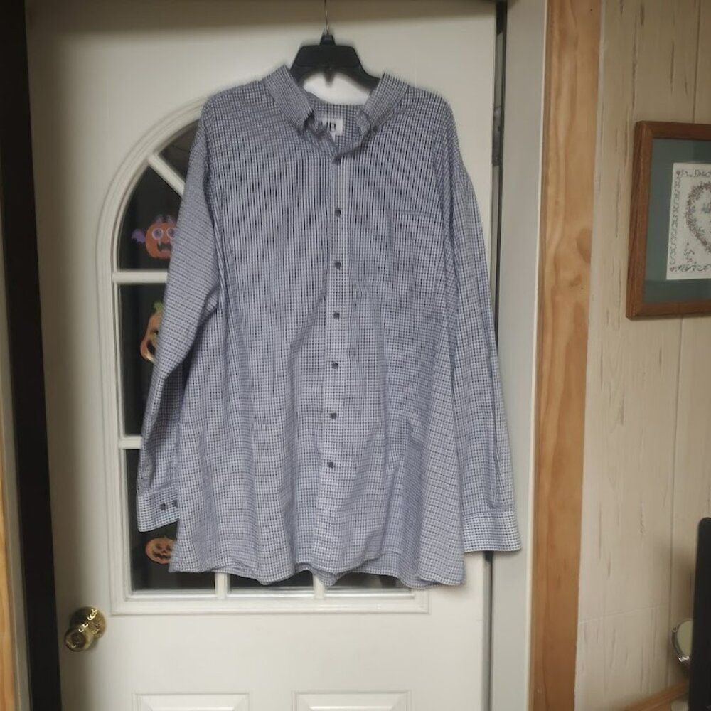 Harbor Bay Black Blue Plaid Long Sleeve Button Down Shirt Size Men's 2XL Tall